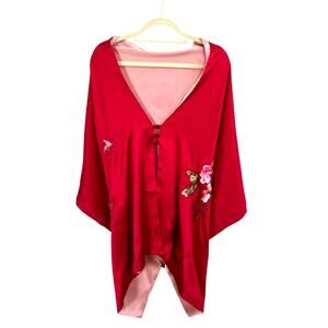 100% Silk Embroidered Cape Kimono Wrap, Reversible
